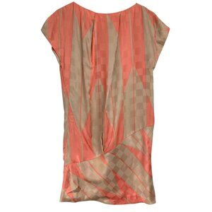 By Malene Birger Geometric Print Cap Sleeve Lined Shift Dress Beige Coral Sz 36